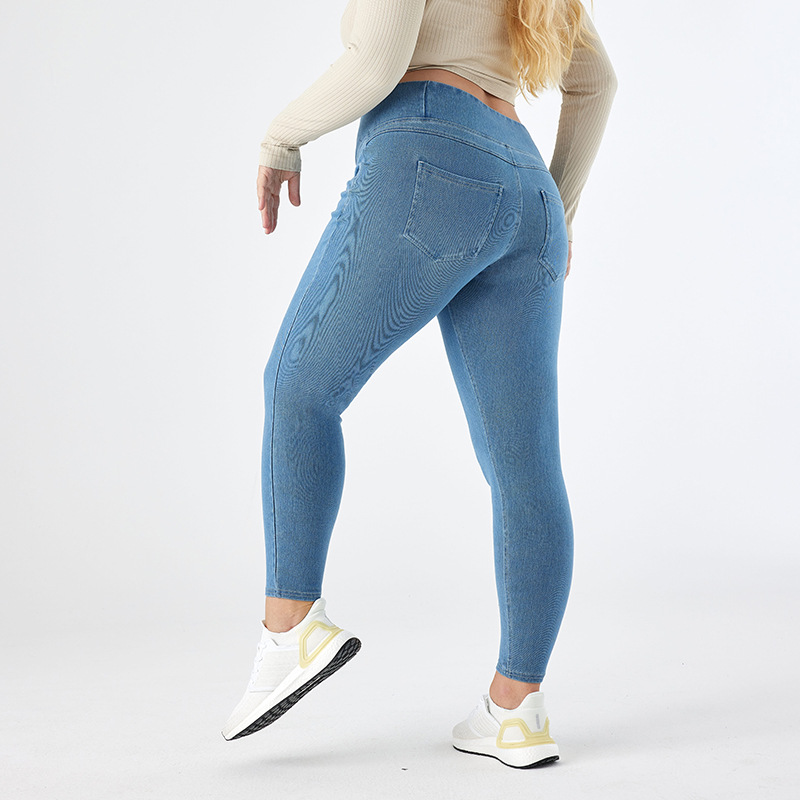 Pantalones de yoga de mezclilla de gran tamaño transfronterizos europeos y americanos para mujeres con grasa y cintura cruzada, pantalones casuales de fitness ajustados de alta elasticidad