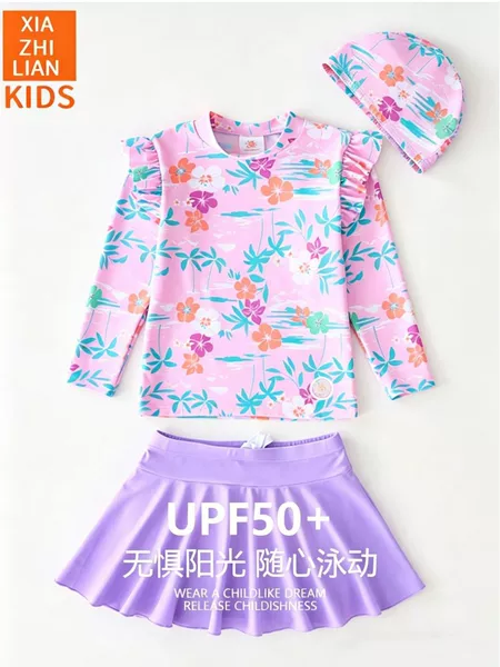 South Korea Han Fan Children's Swimwear Girls' Long-sleeved Split Sun Protection Quick-drying Swimwear Girls' Beach Surf Suit