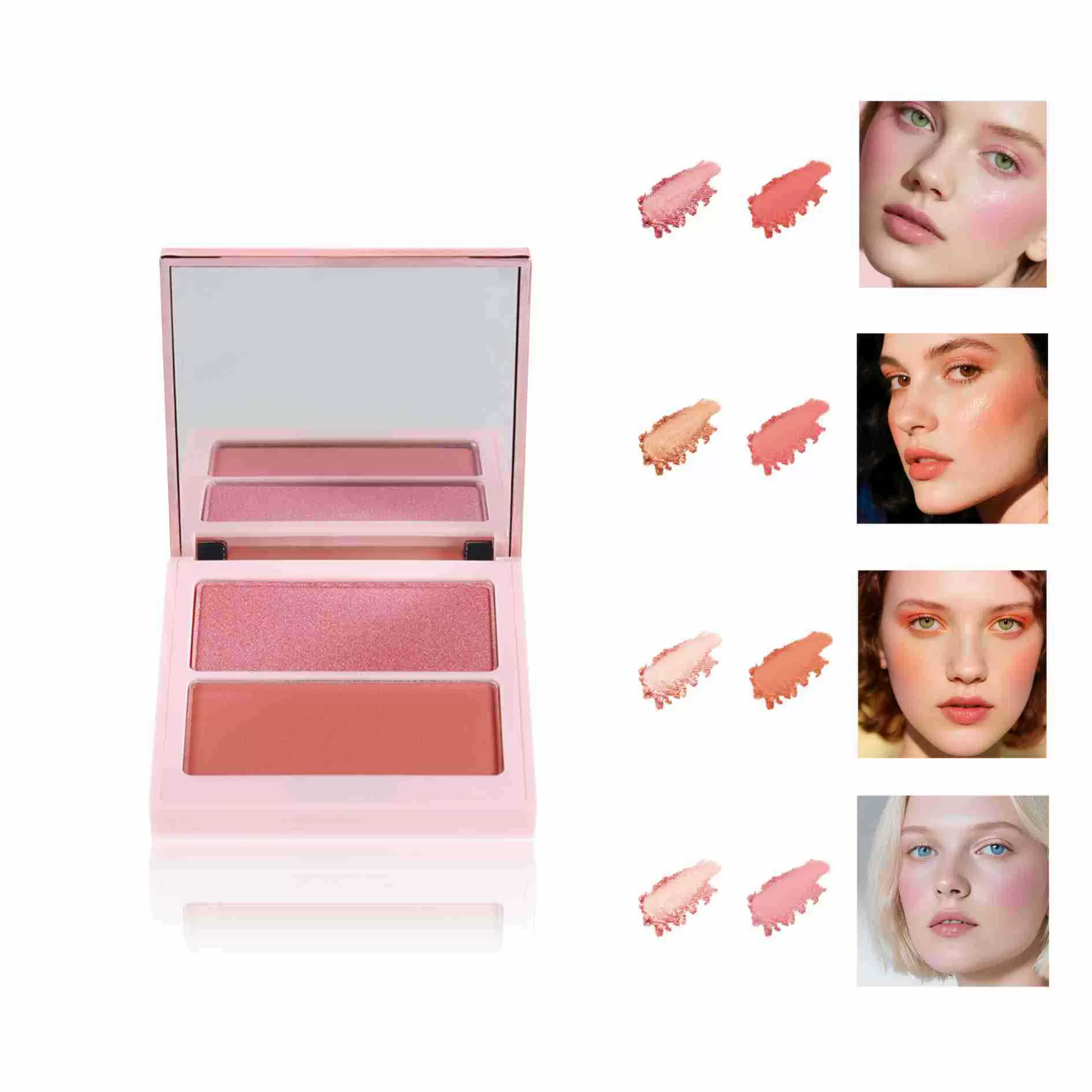 跨境腮红无logo现货双色胭脂高光修容盘化妆品定制多用哑光腮红盘