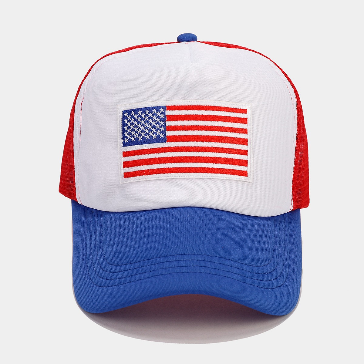 Rojo azul contrapeso malla transpirable espacio algodón sombrero de béisbol bandera americana sombrero de lengua casual sombrero de verano sombrero de sol