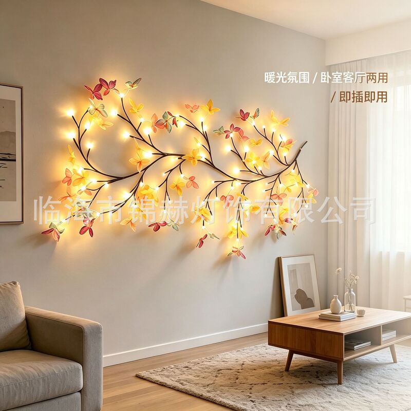 Cross-border LED simulated tree branch light, wall-mounted iron art vine string light, remote control dimmable, bedroom and living room ambiance decorative light Cross-border LED simulated tree branch light, wall-mounted iron art vine string light, remote control dimmable, bedroom and living room ambiance decorative light
