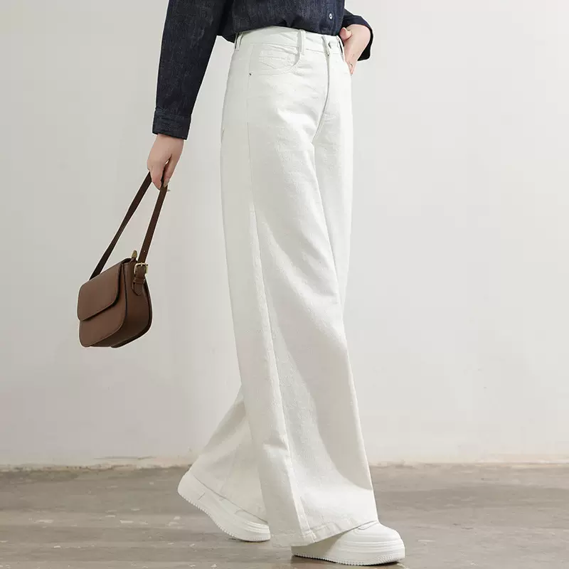 厂家直销新款高级米白色宽松挺括设计感提花牛仔裤休闲小众阔腿裤