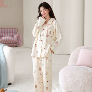 小单定制睡衣女春秋长袖薄款100%棉亲肤舒适甜美公主风家居服套装