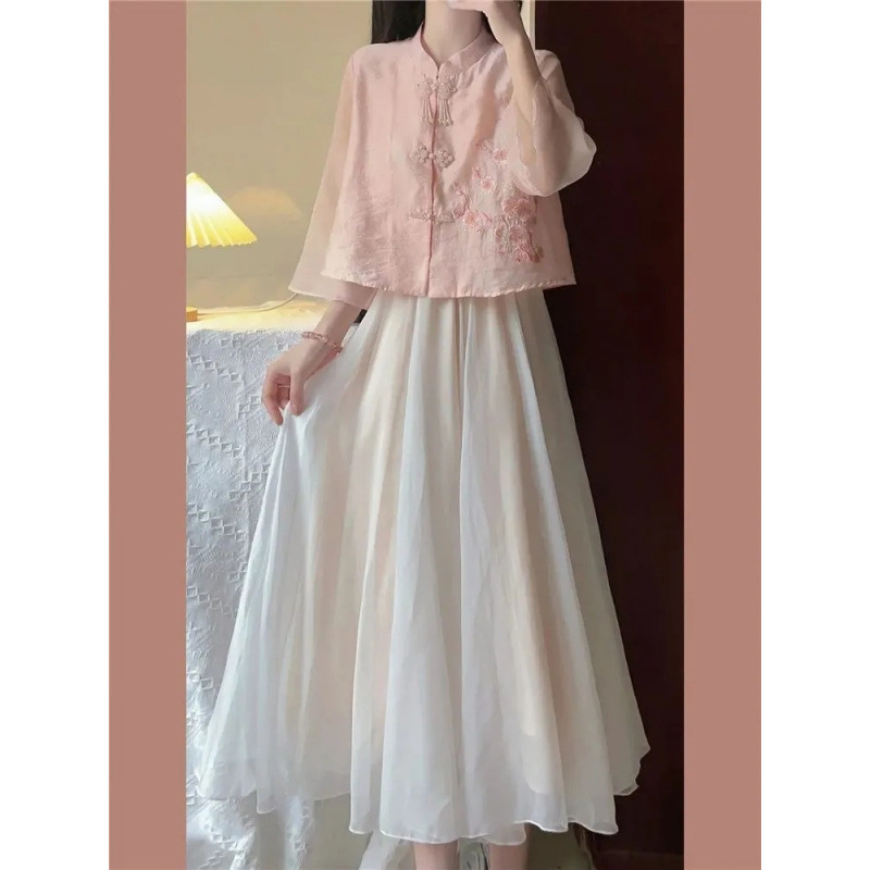 New Chinese-style dress Chinese-style Improved Hanfu Summer Women's Pear-shaped Slimming Skirt Two-piece Suit New Chinese-style dress Chinese-style Improved Hanfu Summer Women's Pear-shaped Slimming Skirt Two-piece Suit