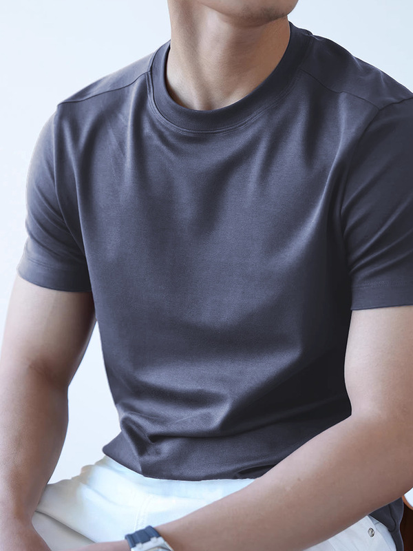 ハイエンド 7A 抗菌マルベリーシルクメンズ半袖 Tシャツ夏クール液体アンモニアモーダル通気性ソリッドカラーラウンドネックトップ|undefined
