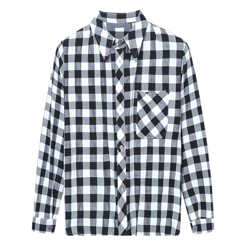 Клетчатая рубашка с открытым воротником и длинными рукавами, свободная Приталенная футболка для мам, женщин среднего и пожилого возраста, летний хлопковый топ больших размеров