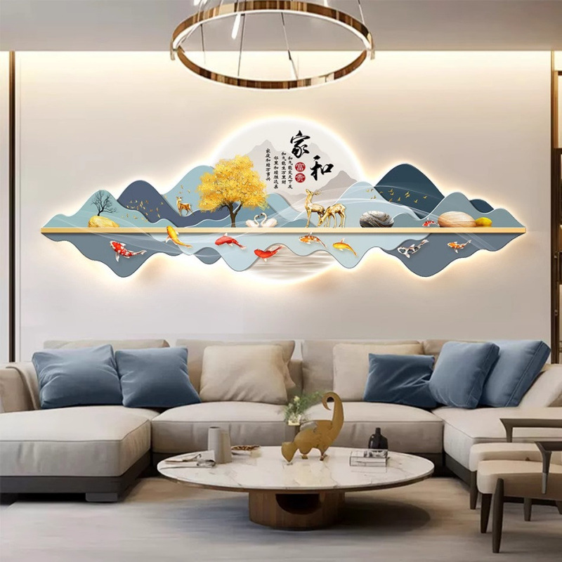 Nuevo estilo chino LED pintura de lámpara luminosa pintura de decoración de sala de estar significa buena pintura de paisaje sofá fondo pintura de pared colgante al por mayor