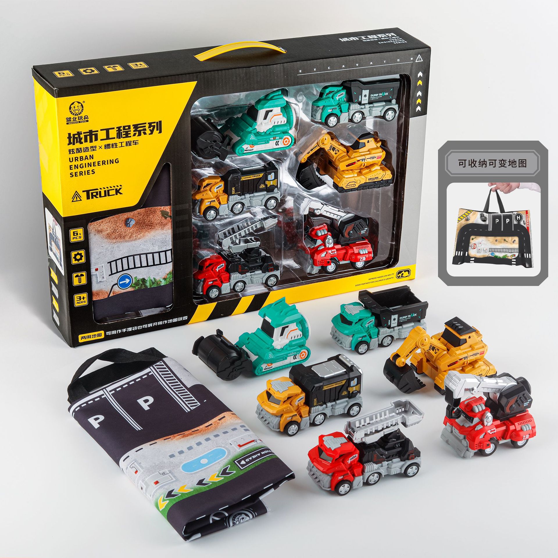 Cross-border children's inertia simulation Road pressing truck truck mining mixer crane engineering vehicle combination toy suit