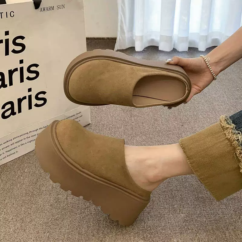 Bakenbao голова половинная тапочка женская внешняя одежда 2025 новая толстая подошва увеличивается, карликовая ленивая обувь Мюллер Бокен