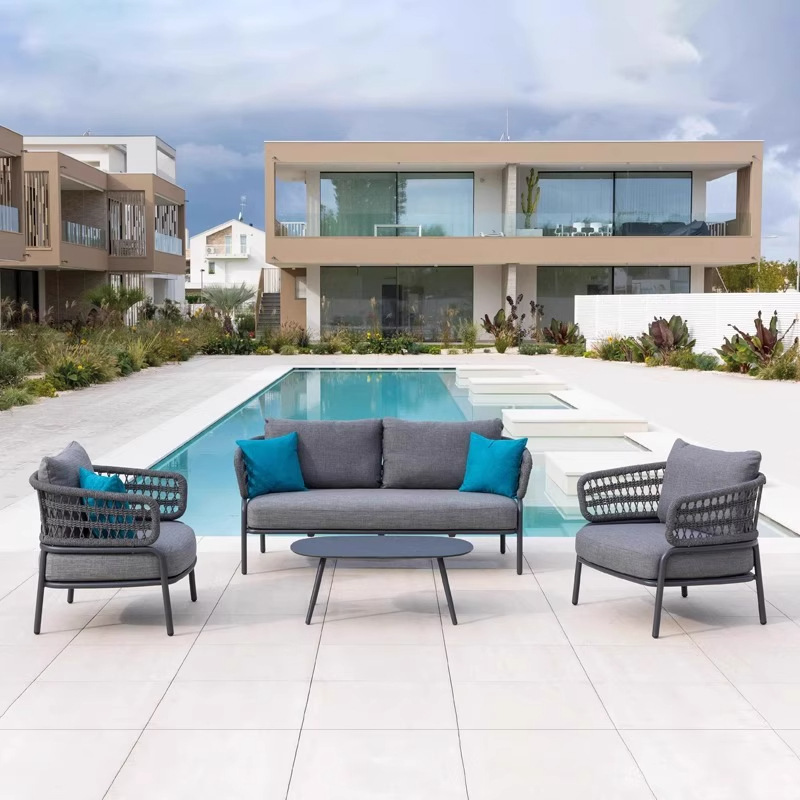 Sofá al aire libre patio impermeable solar silla de caña balcón al aire libre villa jardín ocio caña mesa de té combinación doméstica
