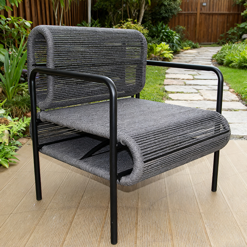 Balcón al aire libre silla de tela de caña terraza jardín villa de tela de cuerda silla de ocio sala de sol silla de caña ocio sofá combinación