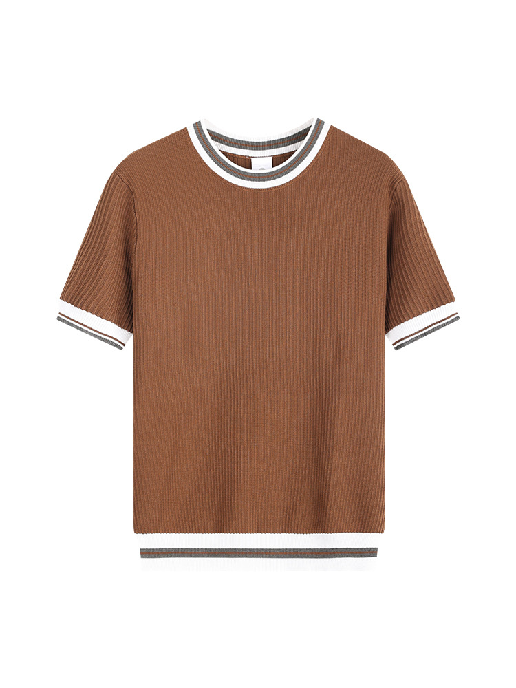 Cross-border viejo qianfeng hombre contraposición de tela de hielo costilla camiseta texturizada de manga corta ropa casual de hombre camiseta de verano