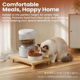 跨境木质猫咪喂食器支架家用实木自动喂食器底座宠物碗木架
