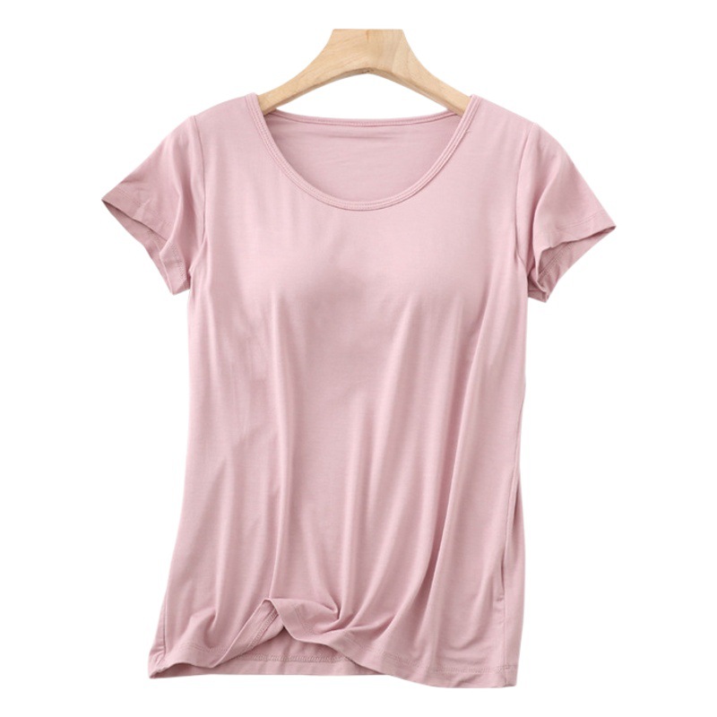 Women's Short-Sleeved Modal Bottoming Shirt with Breast Pads, Women's Spring and Summer All-In-One Pajamas, Five-Finger Half-Sleeved Women's Clothing