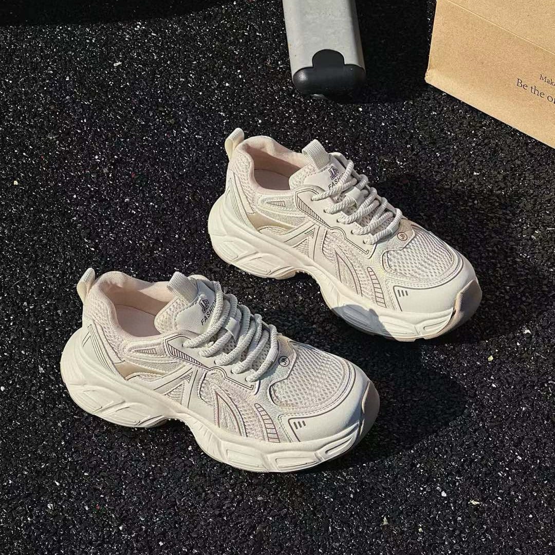Giày sneaker chunky đế dày nữ tăng chiều cao mẫu mới 2025 — Màu be/xanh lam, Trà sữa