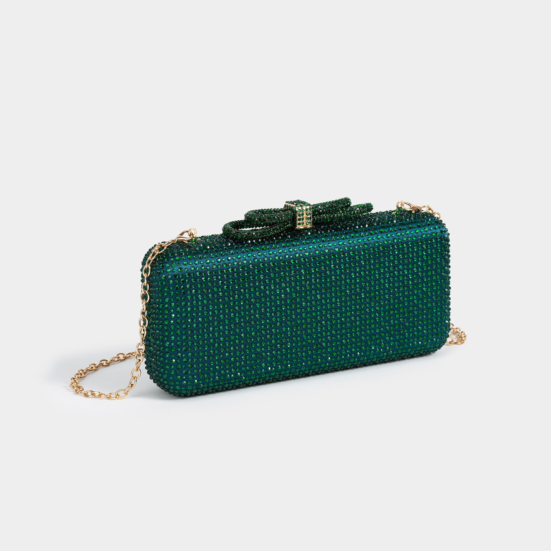 Borsa a tracolla con strass scintillanti – Elegante pochette in seta con tracolla a catena staccabile, chiusura magnetica e tasca per telefono_voghion.com
