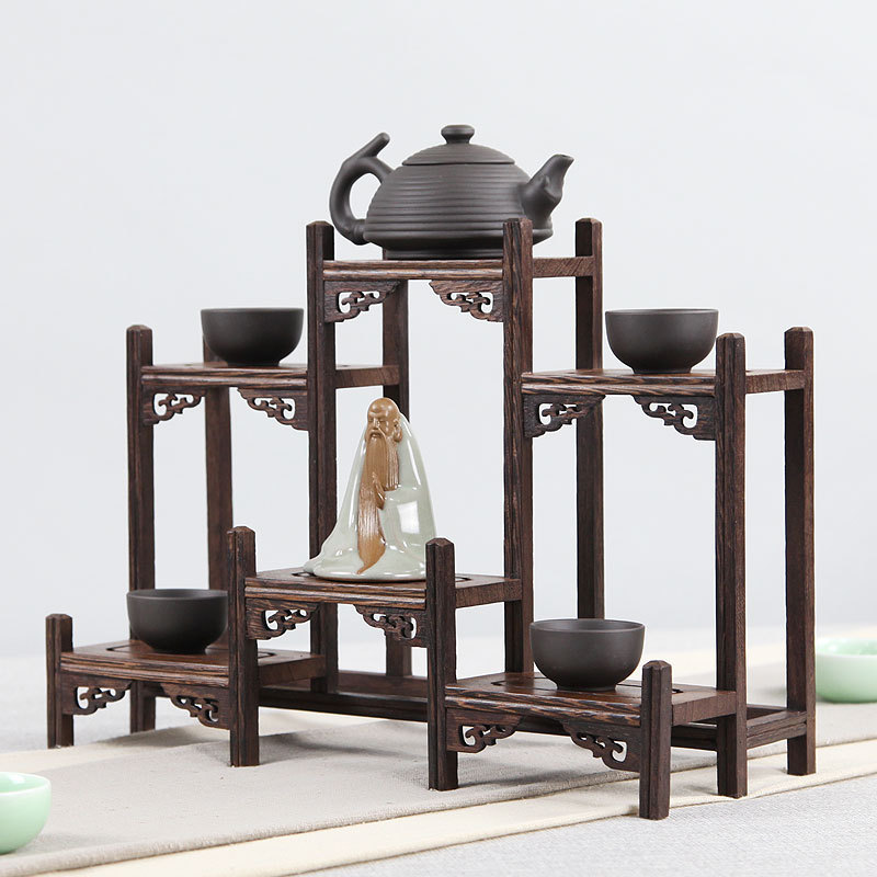 Wenge 나무 작은 Bogu 선반 장식품 단단한 나무 중국 차 컵 차 세트 선반 보관함 보라색 모래 주전자 디스플레이 랙