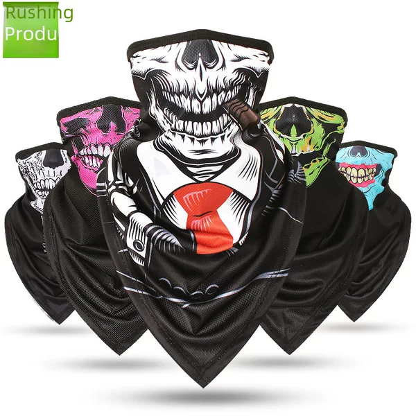 Ice Silk Pinhole Breathable Triangle Skull Mask Sunscreen Neck Set for Men and Women Outdoor Sports Riding Fishing Scarf