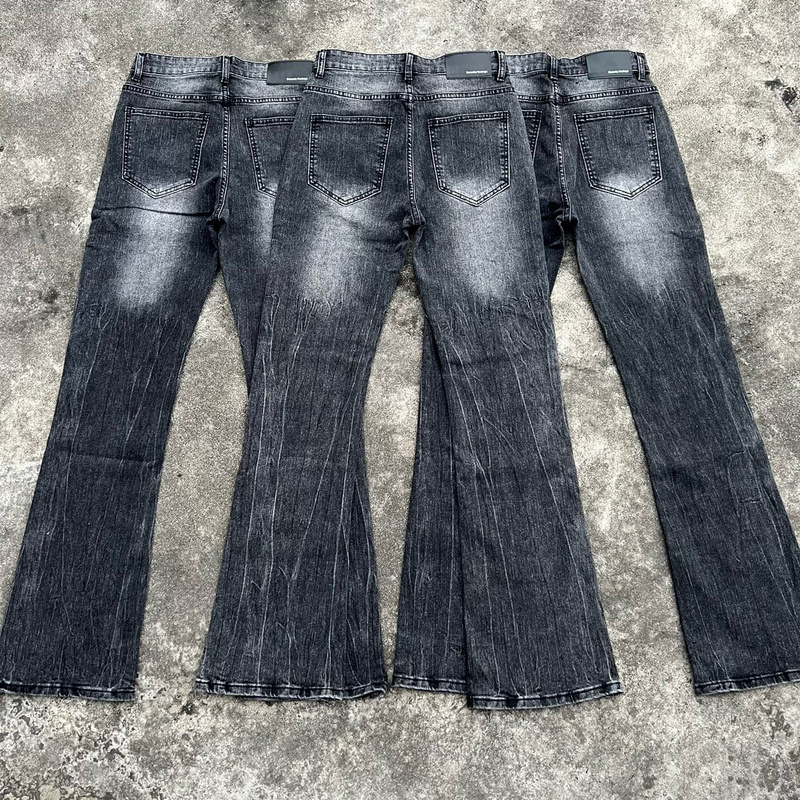 DC Retro Black Bamboo Cotton Flared Jeans High Version Faded Lightning Pattern for Men And Women mid Waist Straight Pants_mkmklike.com