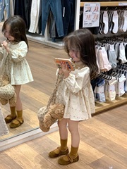 2024 Spring Girls' Sweet Style Heavy Work Fully Printed Gold Foil Heart Embroidered Waist-Tied Babydoll Collar Princess Dress