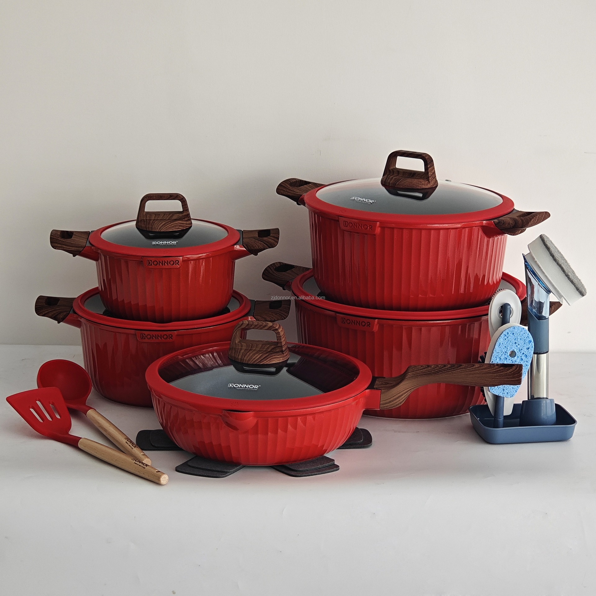 DONNOR 21 piezas de conjunto de cocinas de aluminio verticales antiadherentes, platas de mármol de aluminio