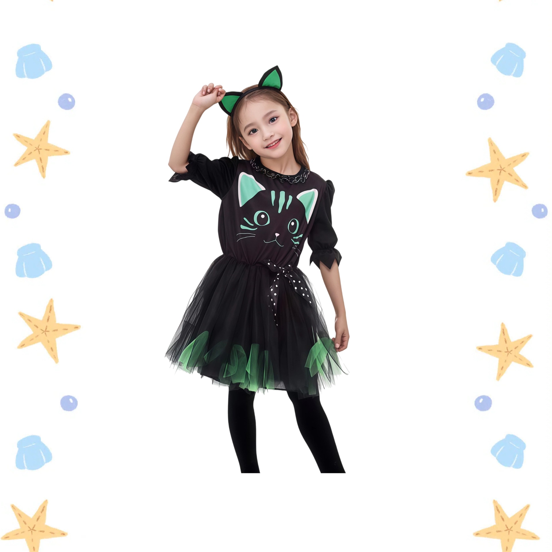 Halloween Kidsren's Costumes Cosplay Kidsren's Costumes Kidsren's Tutu Skirts Playful Black Cat Girl Support Customization