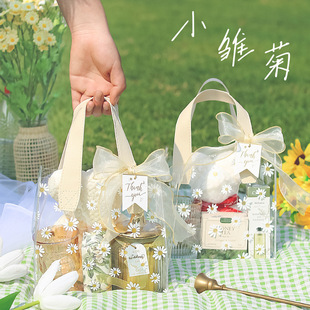 PVC Transparent Handbag Little Daisy Jelly Bag Stall Wedding Candy Clothing Ins Style Hand Gift Bag Plastic in stock