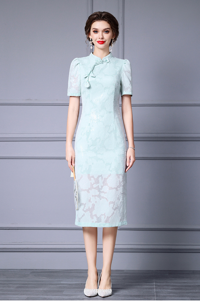 Abito cheongsam slim con perline stile cinese per donna_voghion.com