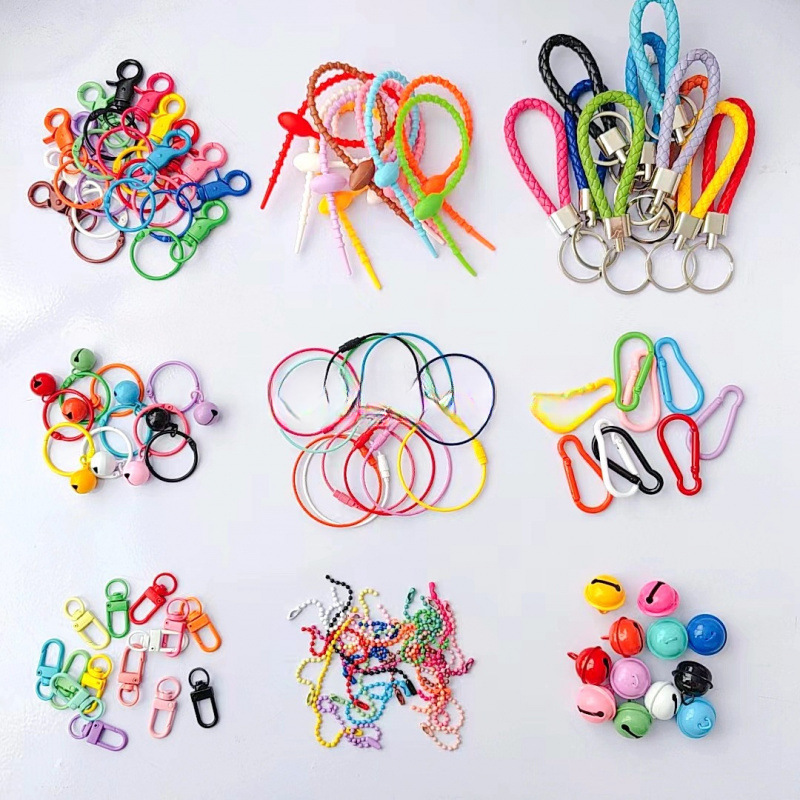 DIY Keychain Silicone Strap Leather Cord Pendant Metal Accessories Steel Wire Ring Door Buckle Card Ring Small Bell Elastic