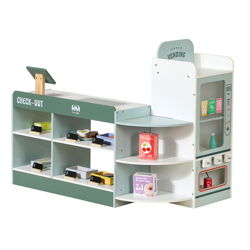 Children's Simulation Large Corner Supermarket Cashier Desk Role-Playing Toy Store Birthday Gift Wooden Toy