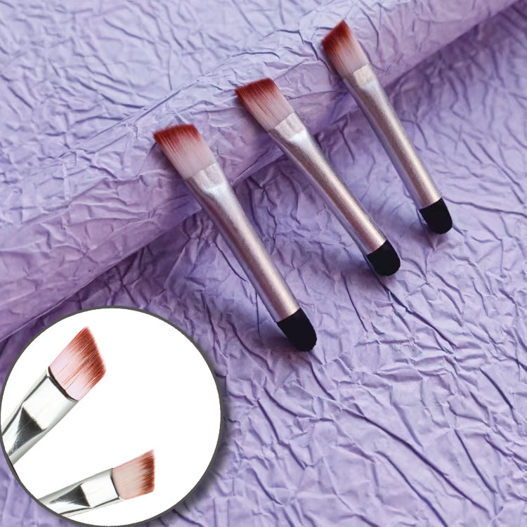 迷你眉刷+眼影刷 全铝管双棕色斜角眉刷黑眼影绵头化妆刷配件工具