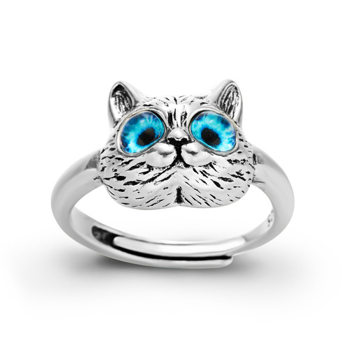 European and American new style retro style cat face ring fashionable cartoon kitten women's open ring (minimum order is one)