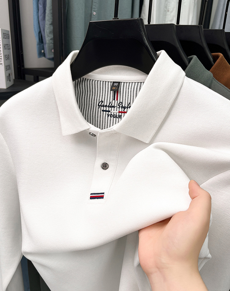 Áo polo nam dài tay cổ bẻ 100% cotton đánh bóng, form regular — nâu vàng chi tiết 25