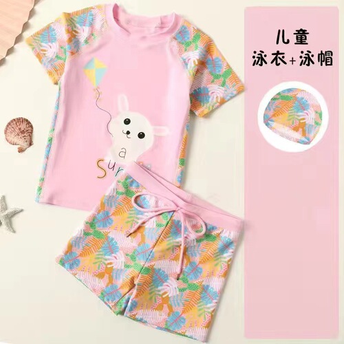 Children's swimsuits for men and girls quick-drying short-sleeved summer swimming equipment for small and medium-sized children's cartoon split swimsuit manufacturers wholesale