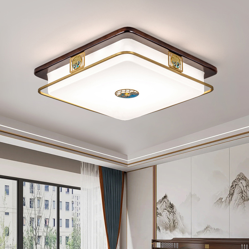 Nueva luz china de techo de protección de ojos de espectro completo de madera maciza de estilo chino luz de techo de sala de estar retro luz Zhongshan 667L