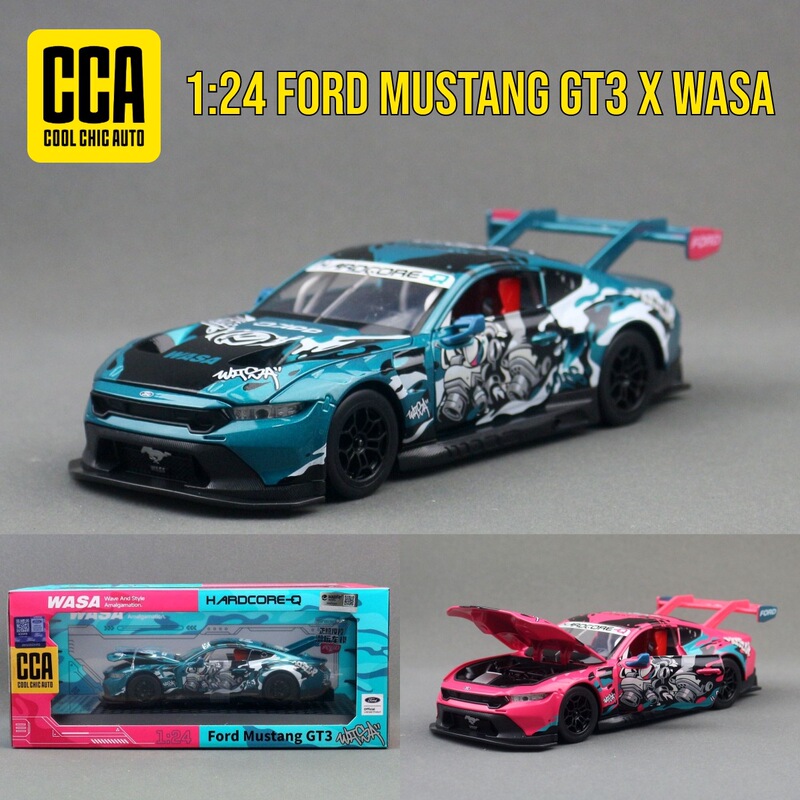 Cca Colorful 1:24 Ford Mustang Gt3 X Wasa Racing Car Model Children's Toy Display Stand