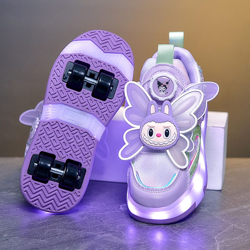 Girls' Four-Wheel Transforming Roller Shoes, Children's Cartoon Skates, Eight-Wheel Girls' Kuromi Roller Skates