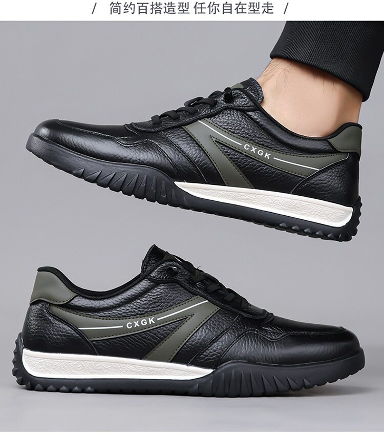 Giày thể thao nam da mềm đế mềm thoáng khí phối sọc, kiểu sneaker cổ thấp — màu trắng ngà, đen, Lớp đầu màu be 6002, Đen đầu lớp 6002 chi tiết 19
