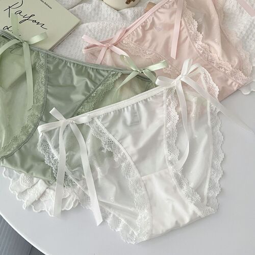 南巷清风~法式缎面女生纯欲蕾丝女士性感高叉内裤女新款无痕薄款