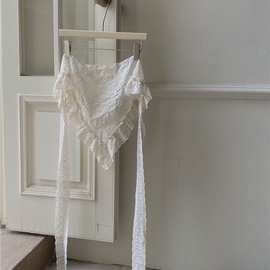 实拍2025韩国东大门复古蕾丝花边丝巾头巾叠穿三角巾半身裙屁帘