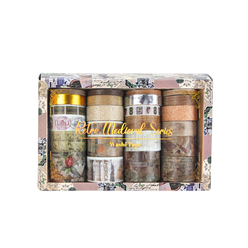 Nuevo juego de cinta de tema retro transfronterizo, decoración de cuentas a mano, uso libre de la etiqueta del marco inferior, material de paisajismo