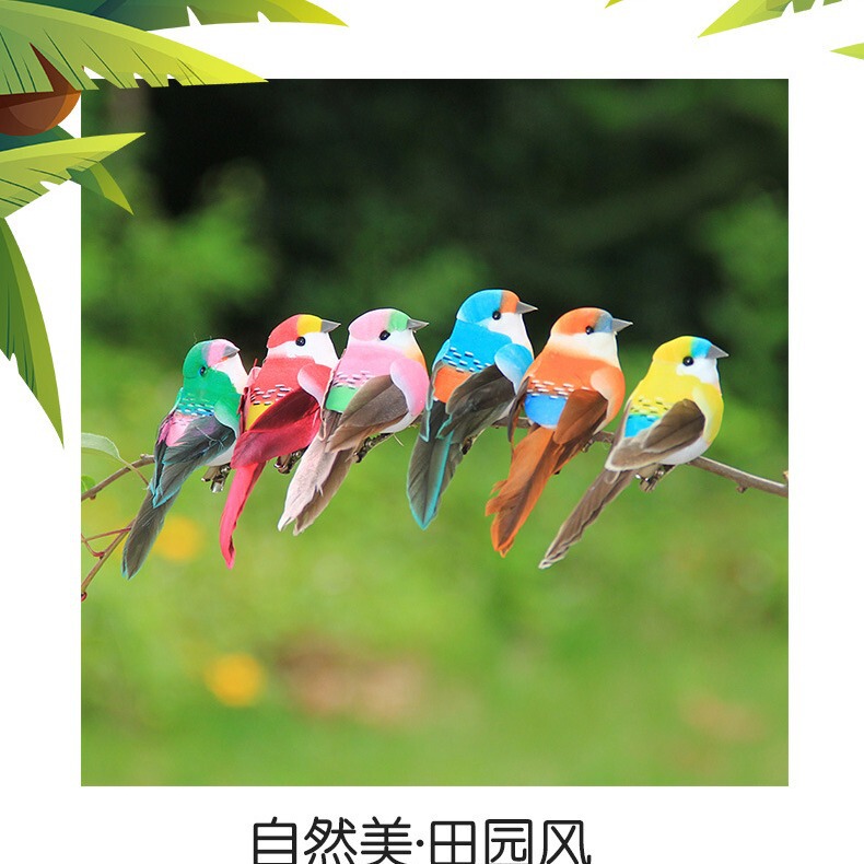 Simulated Feather Bird Colorfulful Bird Foam Bird Green Plant Bundled Gardening Garden Decoration Crafts Bird