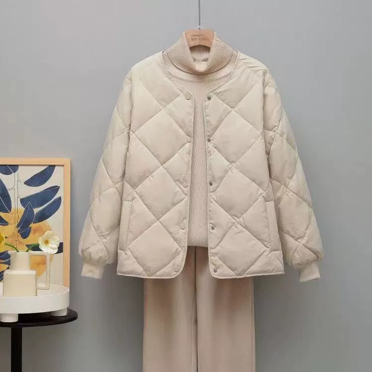 Легкая и тонкая короткая демисезонная куртка-бомбер с пухом, oversize, для подростков, круглого воротника
