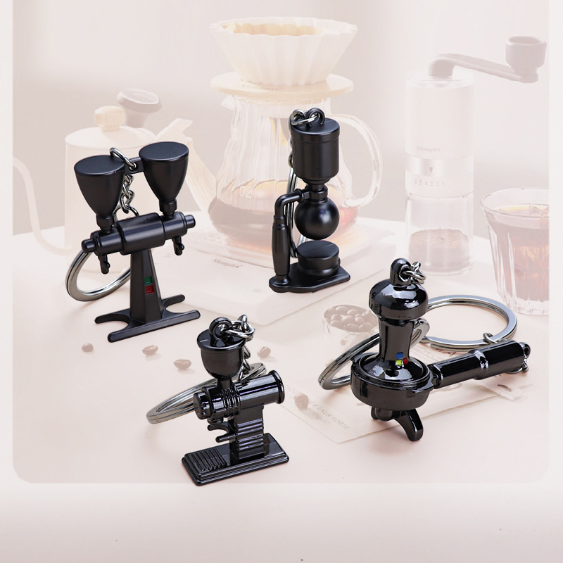 KAY QUARTET 미니 모카 냄비 금속 키 체인 3D 커피 컵 키 체인 커피 가전 자동차 펜던트 사업