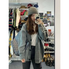 衣品乐秋装2025年新款灰色针织开衫毛衣女高级外套初秋宽松上衣潮