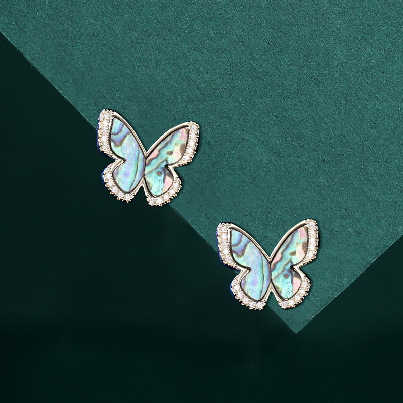 1 Pair Sweet Simple Style Butterfly Plating Inlay Copper Shell Ear Studs display picture 7