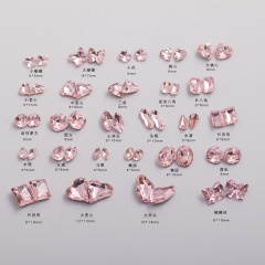 粉色尖底美甲異形鑽水晶玻璃淺粉歪心斧頭桃心堆鑽指甲鑽飾品批發