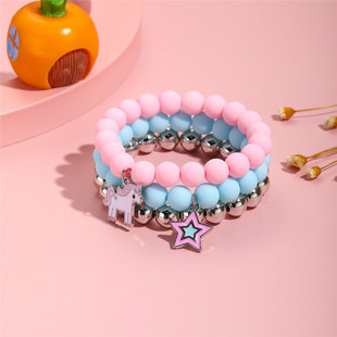 New Amazon Hot Selling Sweet Popular Children's Jewelry Candy Color Beaded Bracelet Unicorn Children's Bracelet