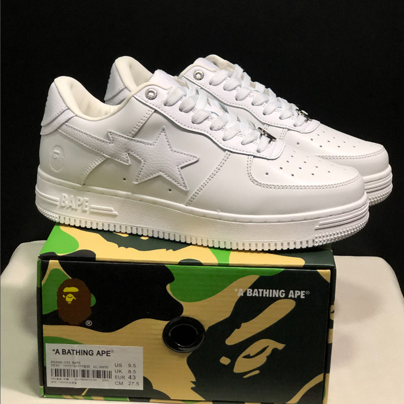 Bape Sta猿人頭空軍連名漫威白黒パンダの漆皮の厚い底が高くなりました。|undefined
