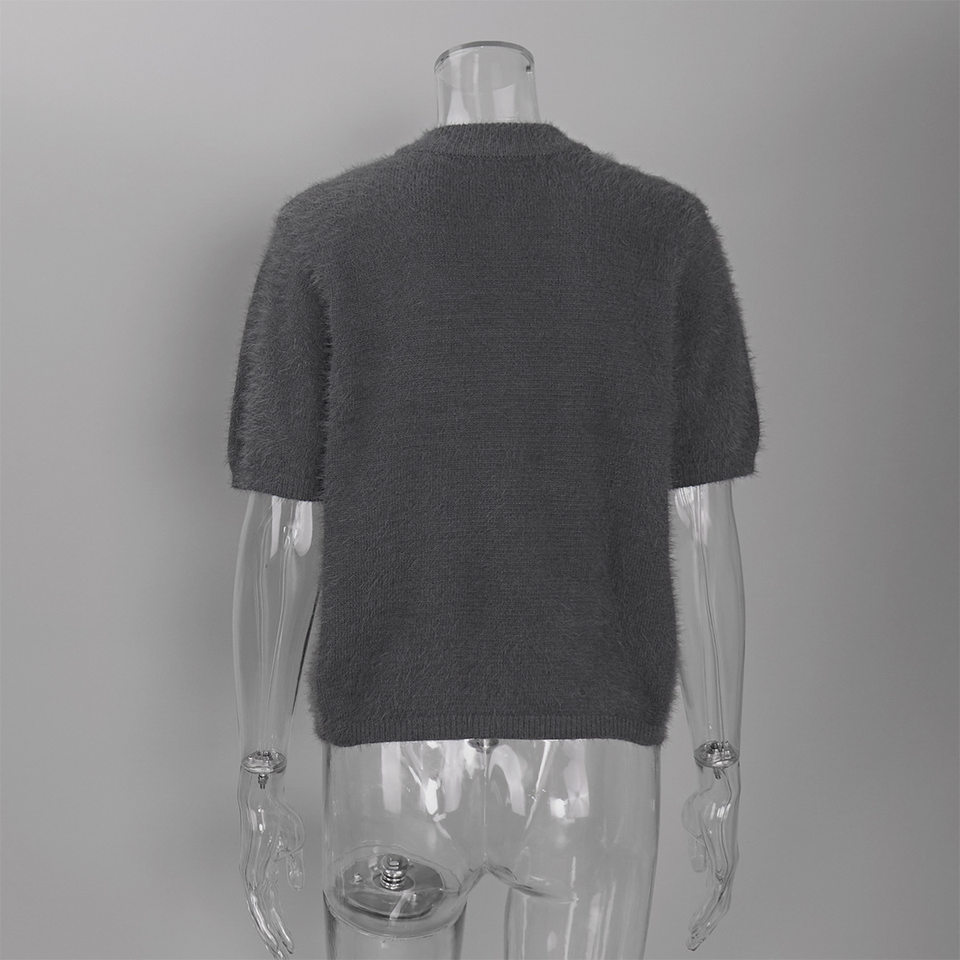 Áo cardigan dệt kim tay ngắn cổ bán cao ôm dáng phong cách retro — Màu hồng, Màu hồng cánh sen, Màu trắng, Màu tím chi tiết 40
